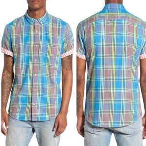 The Rail Colorful Plaid Shirt Lined Short Sleeve Button Down Lightweight Large‎